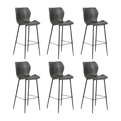 Kit 6 Banquetas Alta Com Encosto Para Bancada Cozinha Penha R02 Sintético Cinza Grafite - Mpozenato