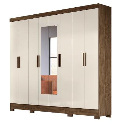 Guarda Roupa Casal Com Espelho 8 Portas 236cm ágata M07 Castanho Wood-off White - Mpozenato