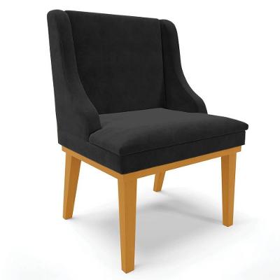 Cadeira Estofada Para Sala De Jantar Base Fixa De Madeira Castanho Lia Suede Preto - Ibiza