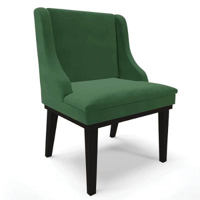 Cadeira Estofada Para Sala De Jantar Base Fixa De Madeira Preto Lia Veludo Verde - Ibiza