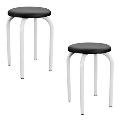 Kit 2 Banquetas Baixas Empilháveis Em Aço Maviê Sintético Preto-branco - Mpozenato