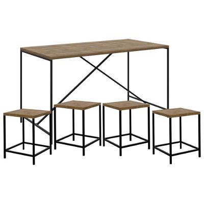 Mesa Para área Gourmet E 4 Banquetas Baixas Steel Quadra Vermont Base Preta - Artesano