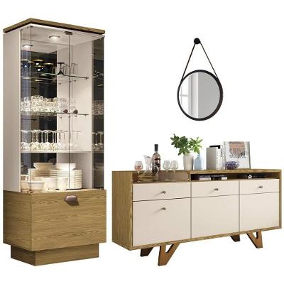 Cristaleira Aruan Buffet Ellora E Espelho Adnet 67cm H01 Off White-carvalho - Mpozenato