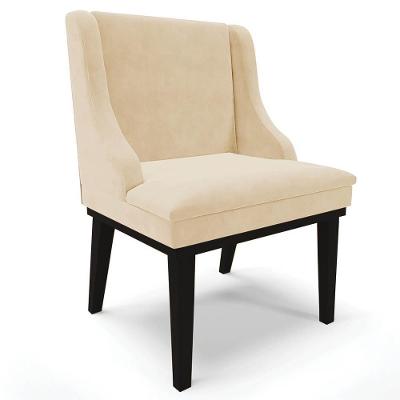 Cadeira Estofada Para Sala De Jantar Base Fixa De Madeira Preto Lia Suede Bege - Ibiza