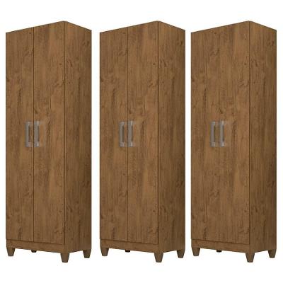 Kit 3 Armários Multiuso Organizador 2 Portas Astrid M07 Castanho Wood - Mpozenato