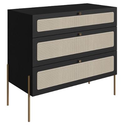 Cômoda Para Quarto 3 Gavetas Pé Metal Arlo A10 Nero-dourado - Mpozenato