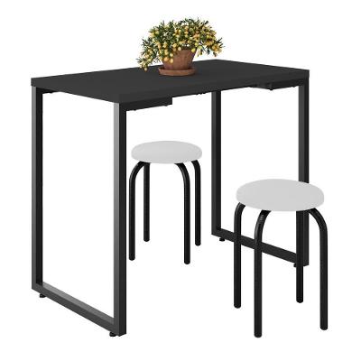 Mesa De Cozinha Bistrô Porto Preto 90cm Com 2 Banquetas Industriais Maviê Branco-preto - Mpozenato