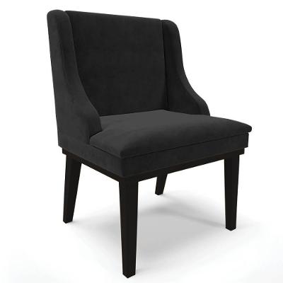 Cadeira Estofada Para Sala De Jantar Base Fixa De Madeira Preto Lia Suede Preto - Ibiza