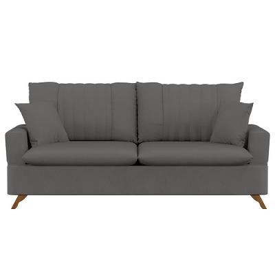 Sofá 200cm 3 Lugares Com Almofadas Pés Curvos Veras Suede D05 Cinza - Mpozenato