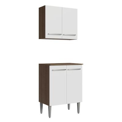 Kit Com Armário Aéreo E Balcão 64cm Madesa Emilly Rustic/branco
