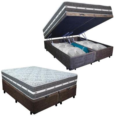Cama Box Baú Casal Bipartido Suede + Colchão Anjos Black Graphite Molas Ensacadas 138x188x64cm Cor:marrom