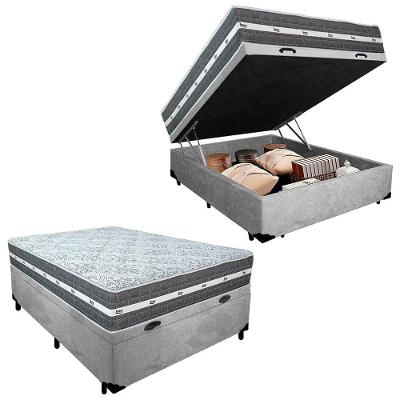 Cama Box Baú Casal Suede + Colchão Anjos Black Graphite Molas Ensacadas 138x188x64cm Cor:cinza