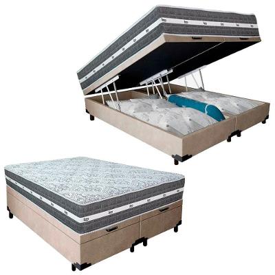 Cama Box Baú Casal Bipartido Suede + Colchão Anjos Black Graphite Molas Ensacadas 138x188x64cm Cor:bege