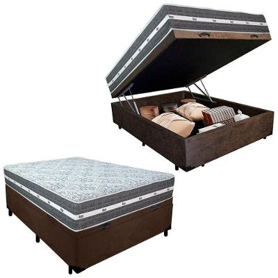 Cama Box Baú Casal Suede + Colchão Anjos Black Graphite Molas Ensacadas 138x188x64cm Cor:marrom