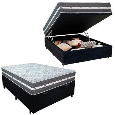 Cama Box Baú Casal Suede + Colchão Anjos Black Graphite Molas Ensacadas 138x188x64cm Cor:preto