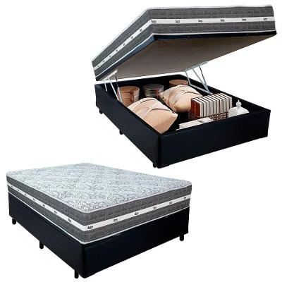 Cama Box Baú Casal Sintético + Colchão Anjos Black Graphite Molas Ensacadas 138x188x64cm Cor:preto