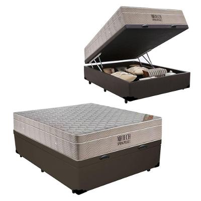 Cama Box Baú Casal Sintético + Colchão Ortobom Airtech Molas Ensacadas 138x188x65 Cor:marrom