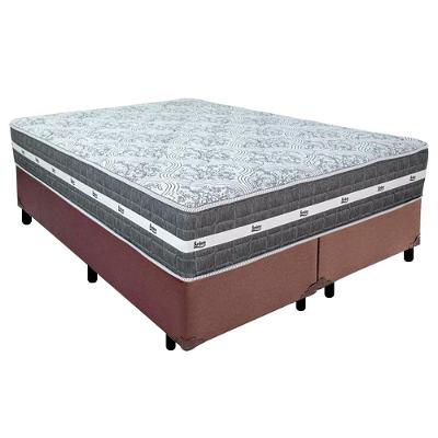 Cama Box Casal Bipartido Sintético + Colchão Anjos Black Graphite Molas Ensacadas 138x188x64cm Cor:marrom