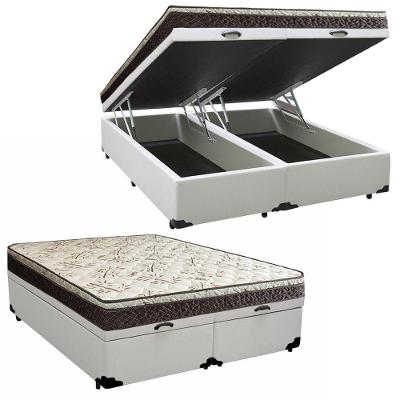 Cama Box Baú Queen Sintético Bipartido + Colchão Elegance Ortopédico Espuma D33 Extra Firme 158x198x63 Cor:branco
