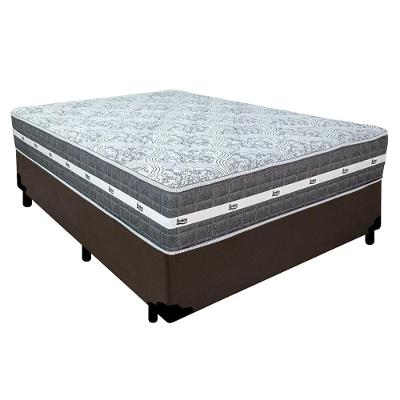 Cama Box Casal Sintético + Colchão Anjos Black Graphite Molas Ensacadas 138x188x64cm Cor:marrom