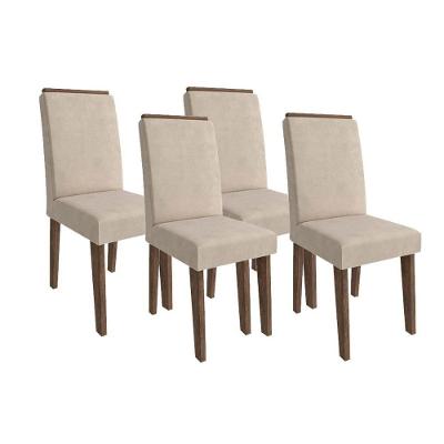 Cadeira Sala de Jantar Milena Kit 4 Un Marrocos/Suede Bege - Cimol