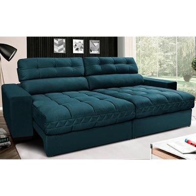 Sofá Retrátil E Reclinável Com Molas Ensacadas Cama Inbox Master 2,12m Tecido Velusoft Petróleo