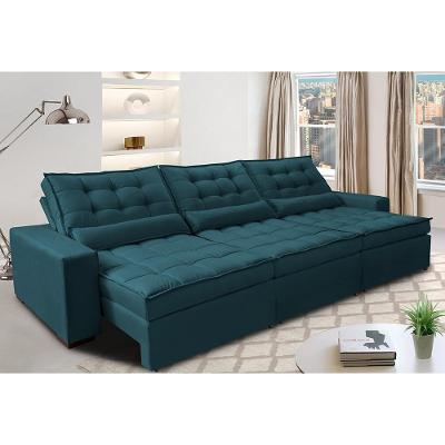 Sofá Retrátil E Reclinável Com Molas Ensacadas Cama Inbox Gold 3,82m Tecido Suede Velusoft Petróleo