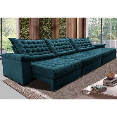 Sofá Retrátil E Reclinável 3,85m Molas Ensacadas Cama Inbox Big Space Com Bordado 3d Velusoft Petróleo