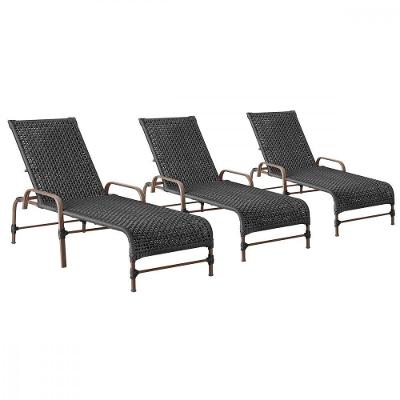3 Espreguiçadeiras Reclinavel Catar Marrom Corda Nautica Preto