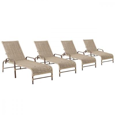 4 Espreguiçadeiras Reclinavel Catar Marrom Corda Nautica Rami
