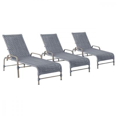 3 Espreguiçadeiras Reclinavel Catar Fendi Corda Nautica Prata