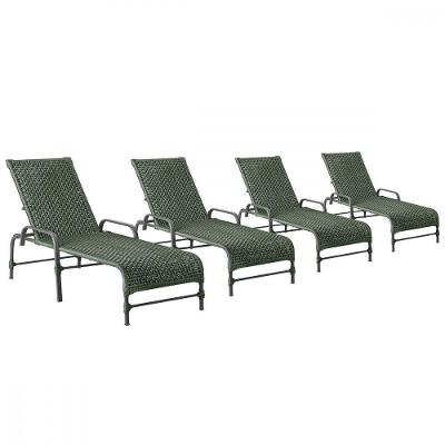 4 Espreguiçadeiras Reclinavel Catar Preto Corda Nautica Verde