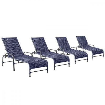4 Espreguiçadeiras Reclinavel Catar Preto Corda Nautica Azul