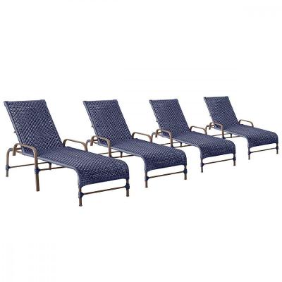 4 Espreguiçadeiras Reclinavel Catar Marrom Corda Nautica Azul
