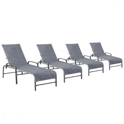 4 Espreguiçadeiras Reclinavel Catar Preto Corda Nautica Prata