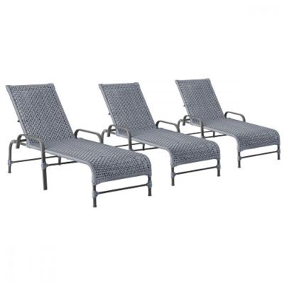 3 Espreguiçadeiras Reclinavel Catar Preto Corda Nautica Prata