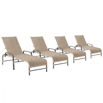 4 Espreguiçadeiras Reclinavel Catar Preto Corda Nautica Rami