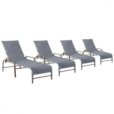 4 Espreguiçadeiras Reclinavel Catar Marrom Corda Nautica Prata