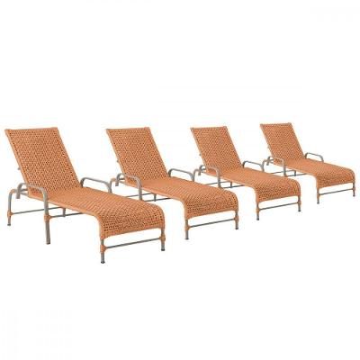 4 Espreguiçadeiras Reclinavel Catar Fendi Corda Nautica Terra Cota