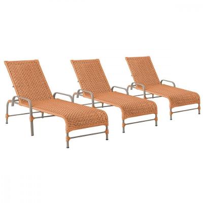 3 Espreguiçadeiras Reclinavel Catar Fendi Corda Nautica Terra Cota