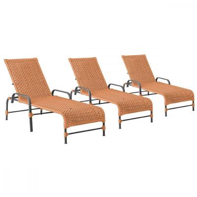 3 Espreguiçadeiras Reclinavel Catar Preto Corda Nautica Terra Cota