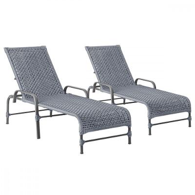 2 Espreguiçadeiras Reclinavel Catar Preto Corda Nautica Prata