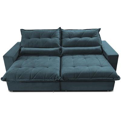 Sofa Retrátil E Reclinável 3,12m Com Molas Ensacadas Cama Inbox Soft Tecido Velusoft Petróleo