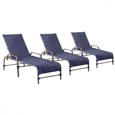 3 Espreguiçadeiras Reclinavel Catar Marrom Corda Nautica Azul