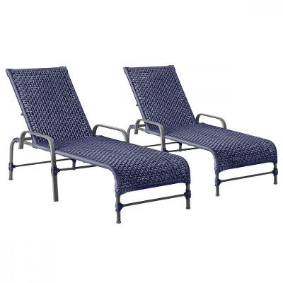 2 Espreguiçadeiras Reclinavel Catar Preto Corda Nautica Azul