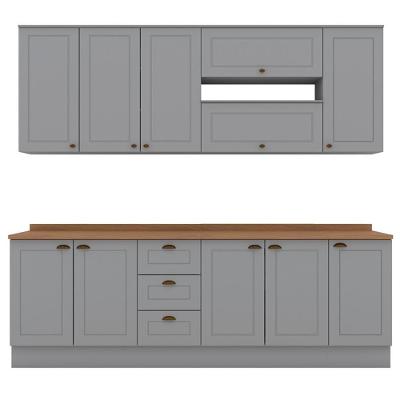 Cozinha Modulada 10 Pecas 240cm Ce792 Americana Henn Cinza Nature