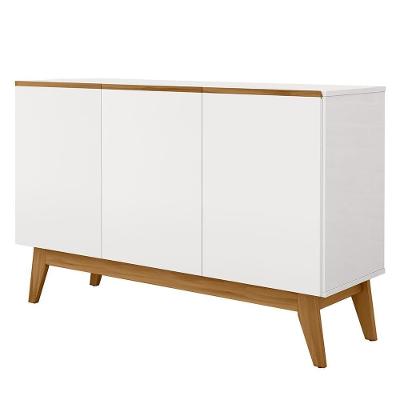 Balcao Buffet Ares 3 Portas 122 Cm Henn Branco Nature