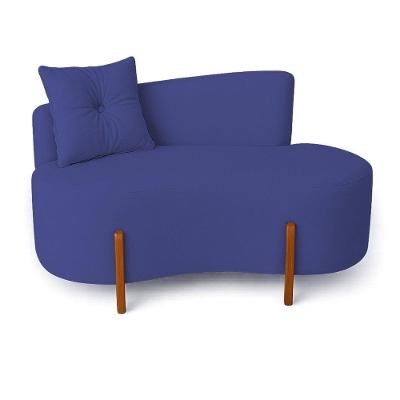 Sofá Orgânico Divã Veludo Com Pés De Madeira 7 Decor Azul Marinho