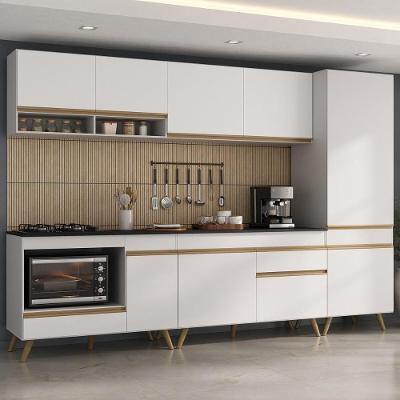 Cozinha Modulada Completa Compacta 5 Peças Com Balcão Para Cooktop Veneza Multimóveis Mp2266 Branco Dourado