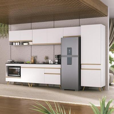 Cozinha Modulada Completa 357cm 6 Peças Com Balcão Para Cooktop Veneza Multimóveis Mp2277 Branco Dourado